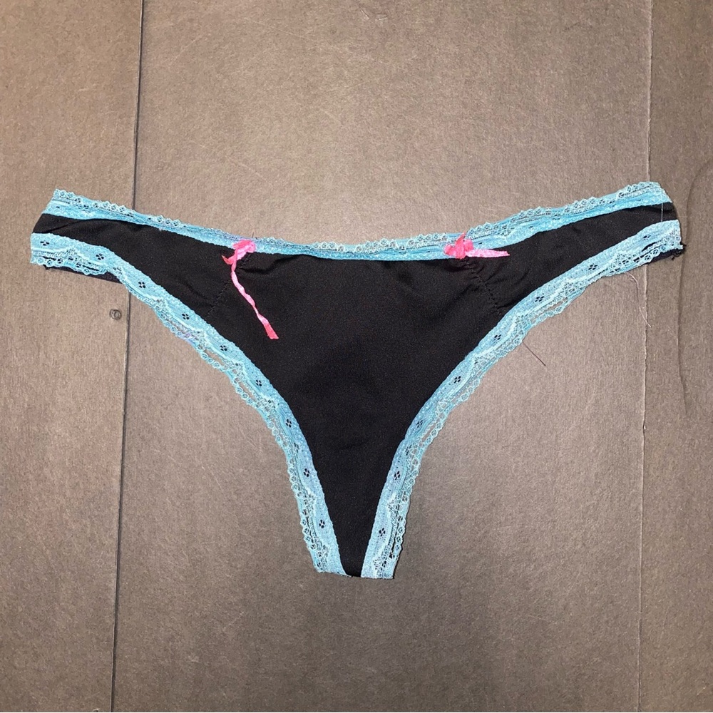 Teal Black Medium Thong Panties